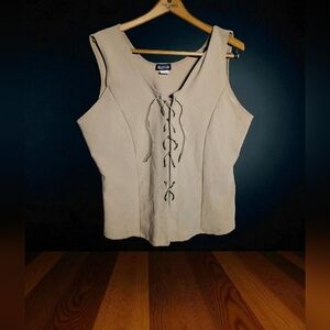 Awesome Wear Vintage Cream Lace-Up Tank Top Vest 3XL
